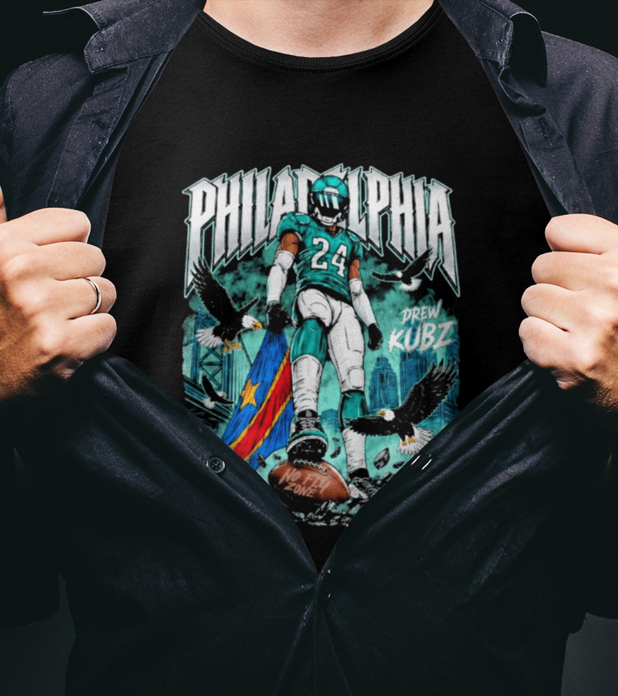 Philadelphia Drew Kubz 24 No Fly Zone Eagles Banner T-Shirt