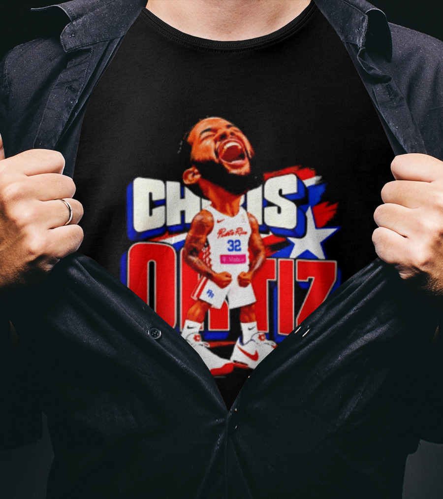 Chris Ortiz Puerto Rico Basketball Player Caricature With Jersey Number 32 Nike Sneakers T-Shirt