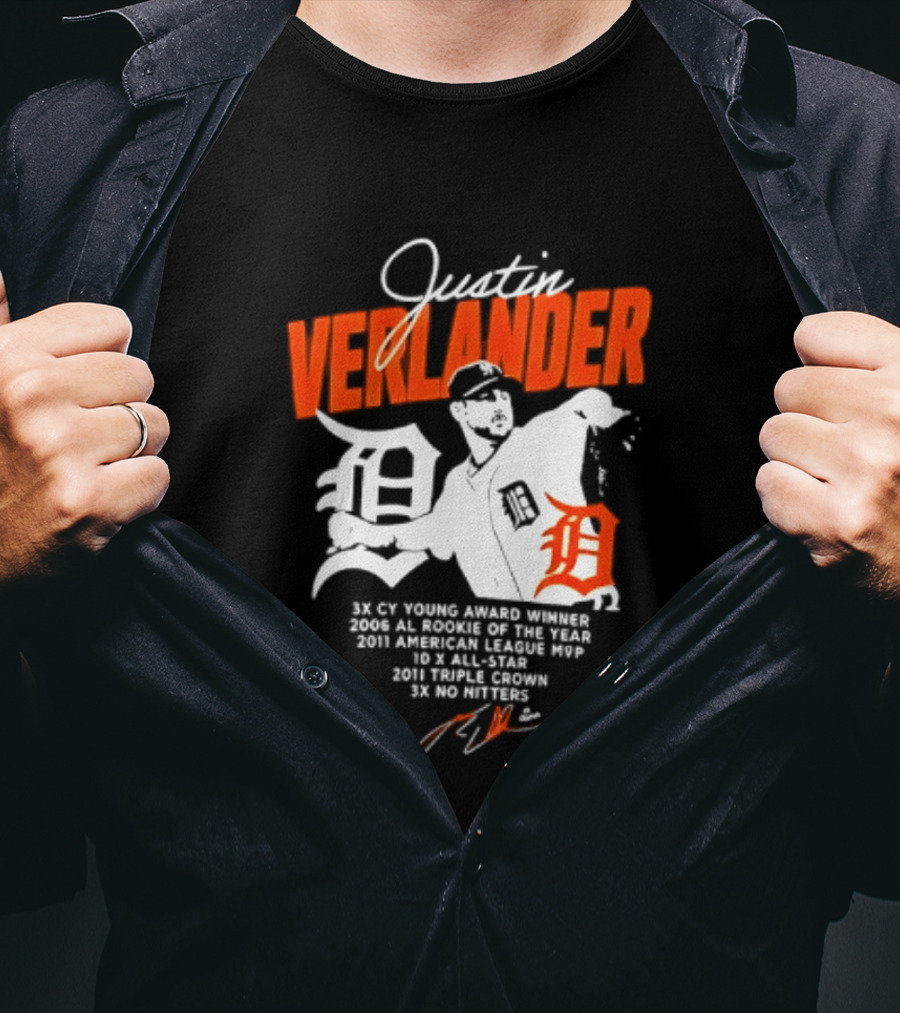 Justin Verlander 35 Detroit Tigers MLB MVP 2006 AL Rookie Cy Young T-Shirt