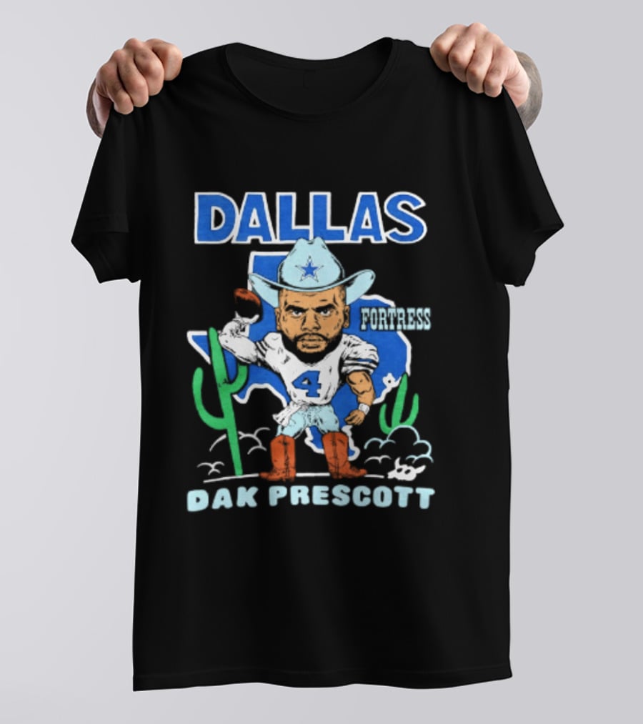 Dallas Cowboys Dak Prescott 4 Player Caricature With Cowboy Hat And Cactus T-Shirt