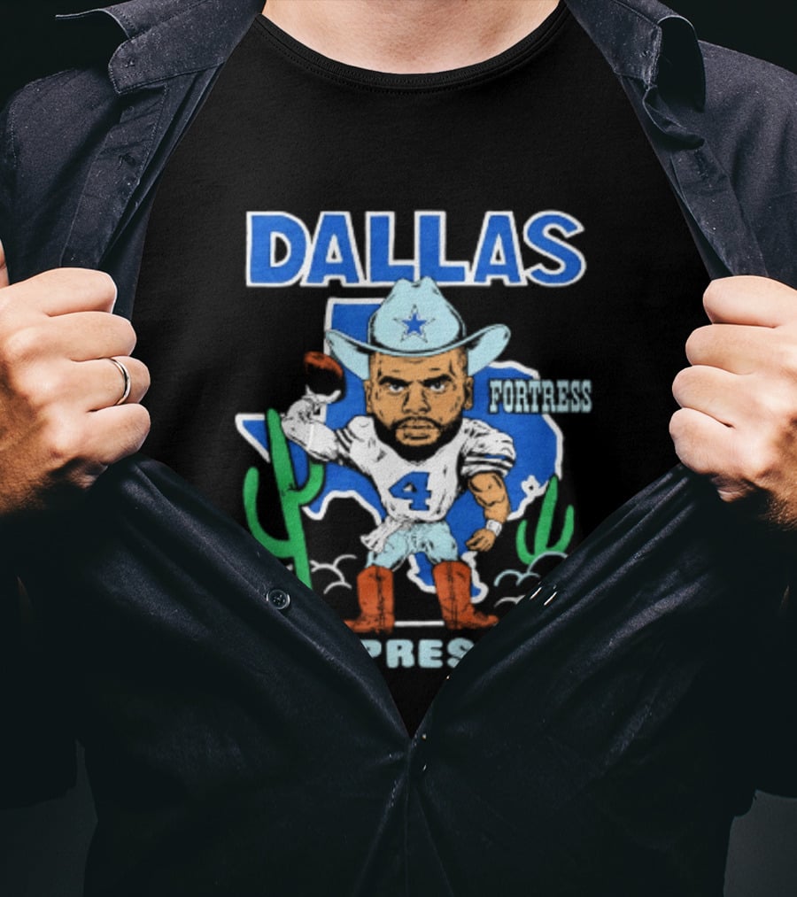 Dallas Cowboys Dak Prescott 4 Player Caricature With Cowboy Hat And Cactus T-Shirt