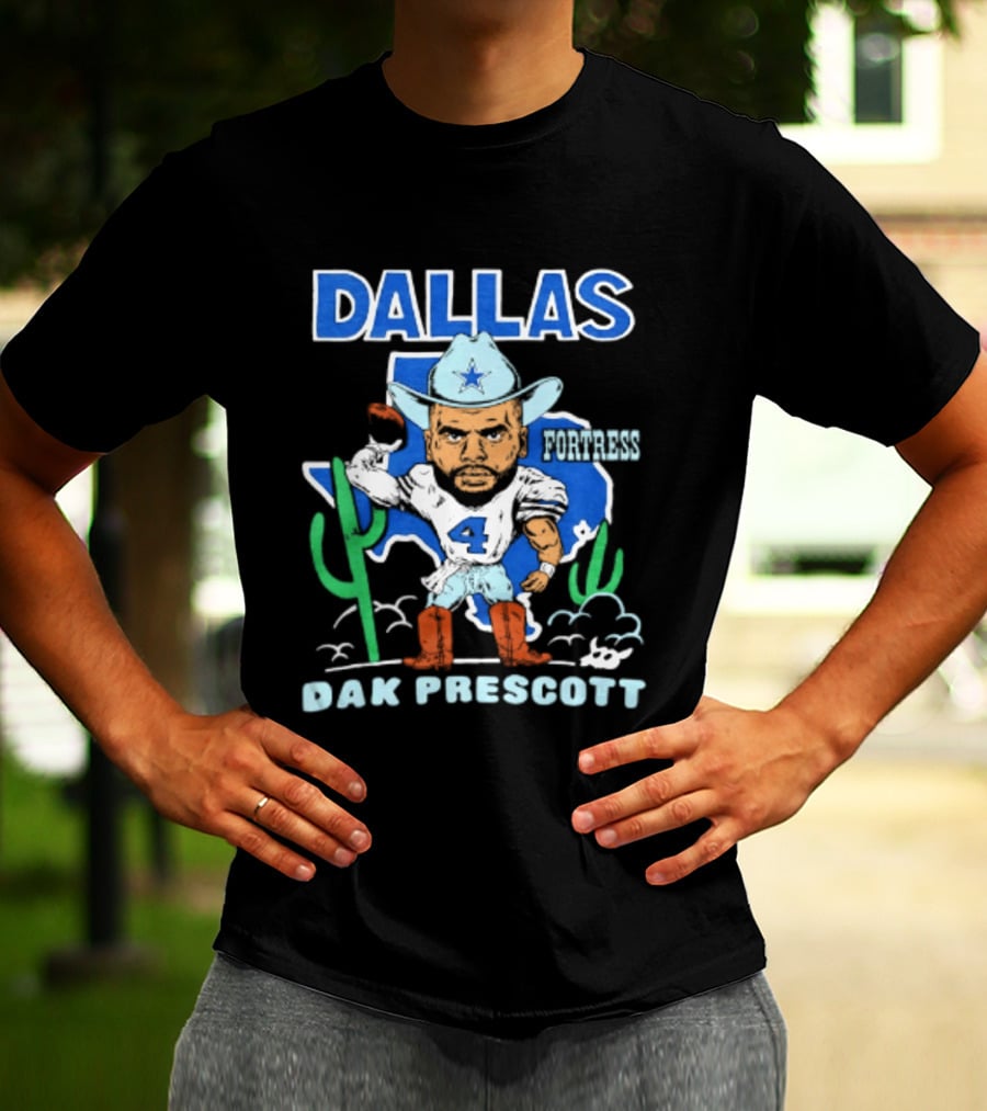 Dallas Cowboys Dak Prescott 4 Player Caricature With Cowboy Hat And Cactus T-Shirt