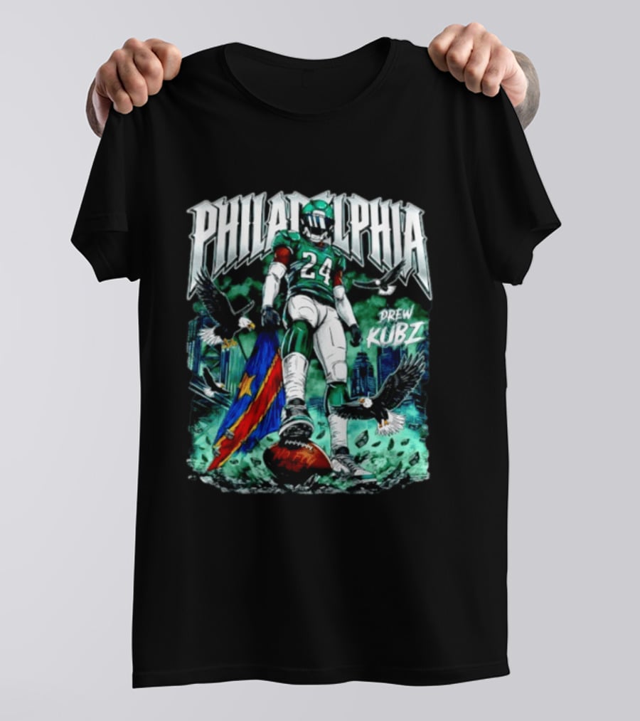 Philadelphia Eagles 24 Drew Kubz No Fly Zone Football Eagles Skyline T-Shirt