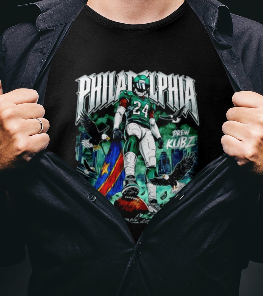 Philadelphia Eagles 24 Drew Kubz No Fly Zone Football Eagles Skyline T-Shirt