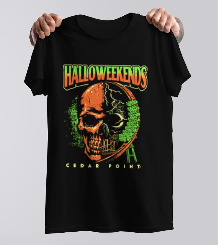 Halloweekends Cedar Point Skull Ride Neon Halloween T-Shirt