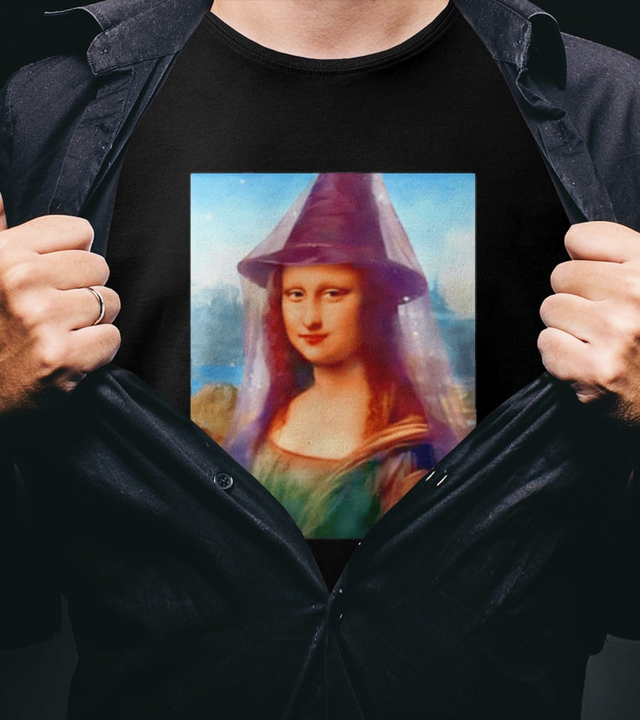 Mona Lisa Witch Hat Magical Painting Twist T-Shirt