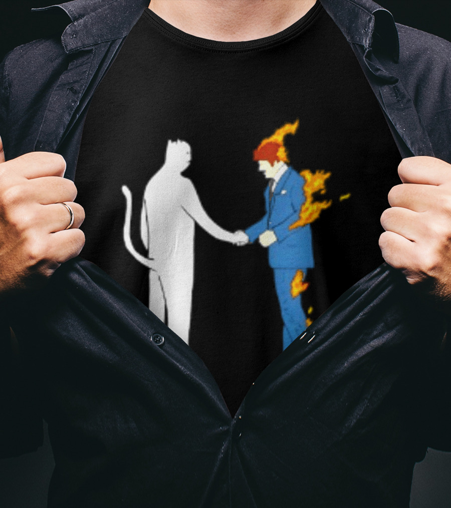 Rip N Dip Cat Handshake Burning Man Suit On Fire T-Shirt