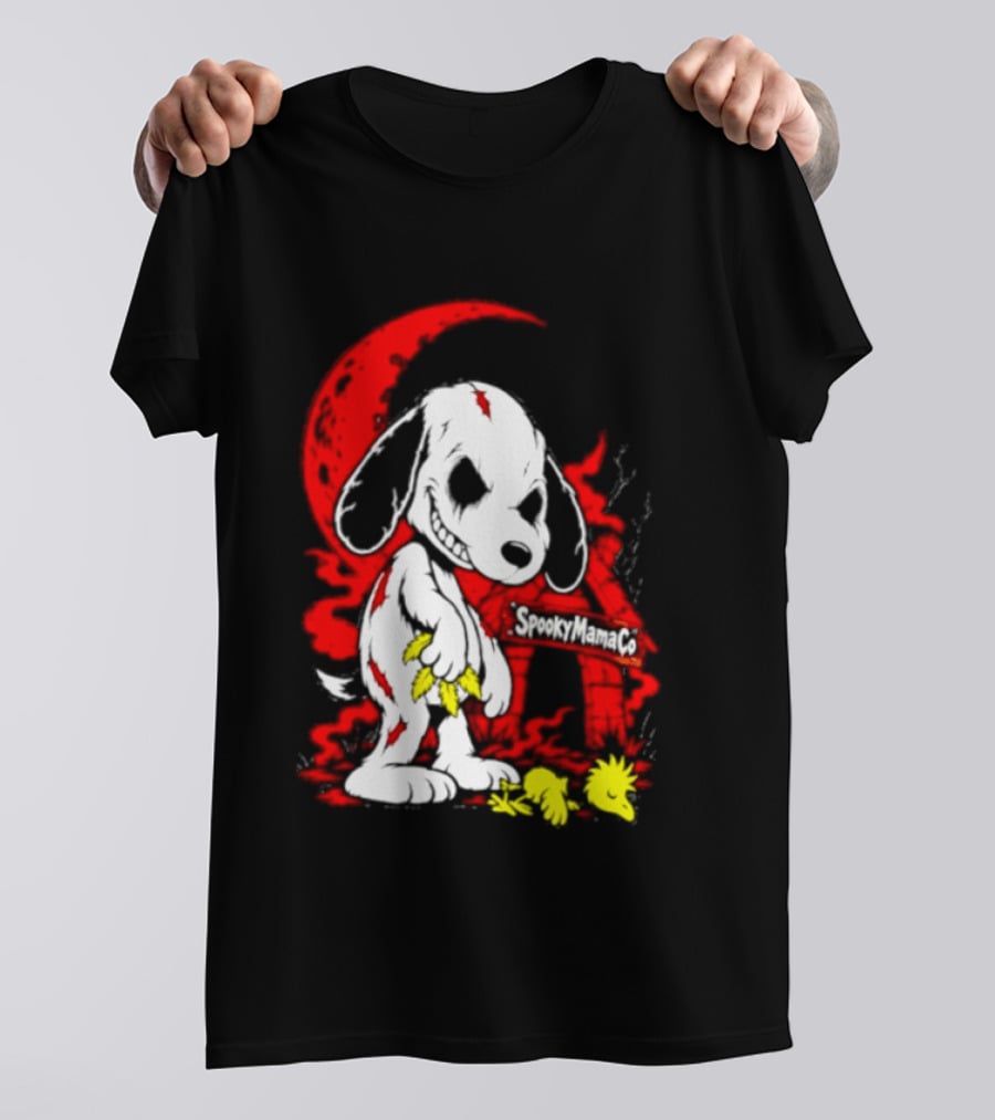 SpookyMamaCo Zombie Snoopy Woodstock Red Moon Halloween T-Shirt
