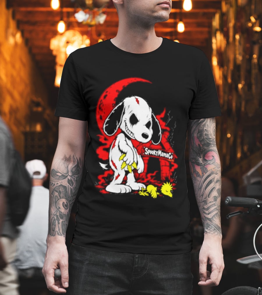 SpookyMamaCo Zombie Snoopy Woodstock Red Moon Halloween T-Shirt