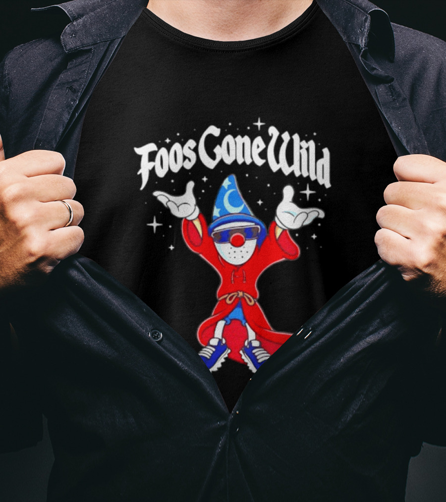 Foos Gone Wild Wizard Streetwear Cartoon Character With Blue Hat And Sunglasses T-Shirt