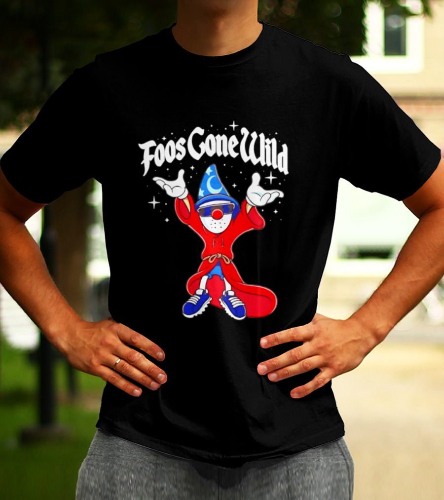 Foos Gone Wild Wizard Streetwear Cartoon Character With Blue Hat And Sunglasses T-Shirt
