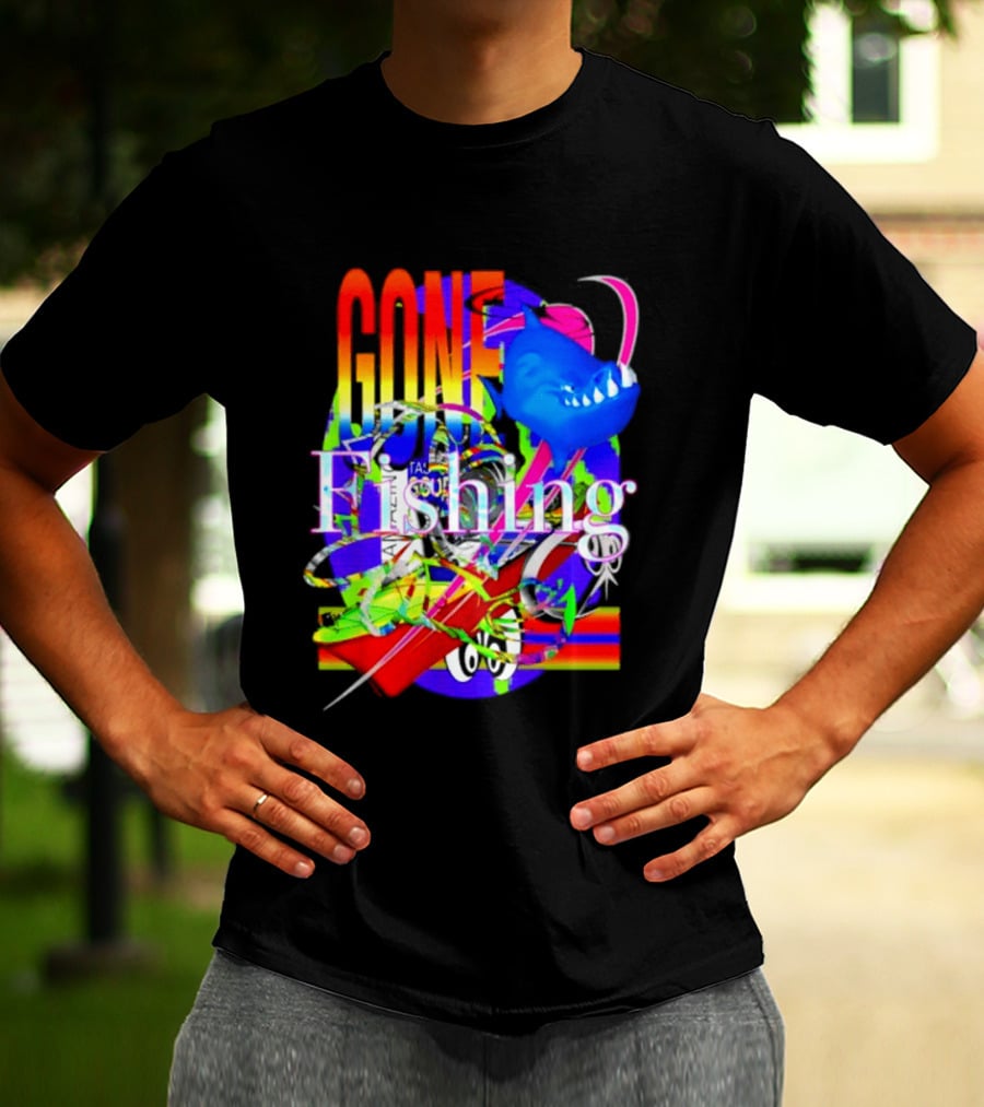 Gone Fishing Shark Rainbow Kayak Adventure T-Shirt
