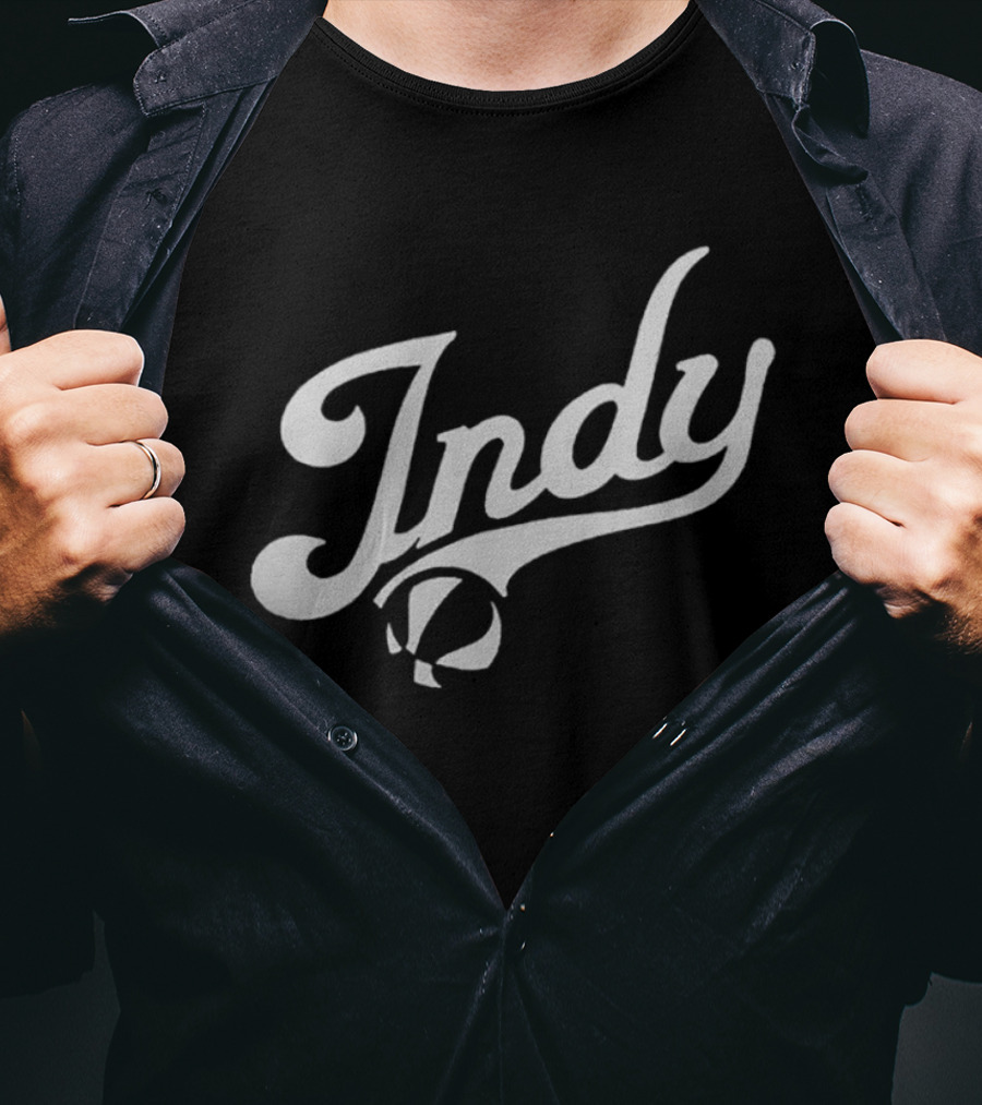 Indy Basketball Script Style With Iconic Ball Motif T-Shirt