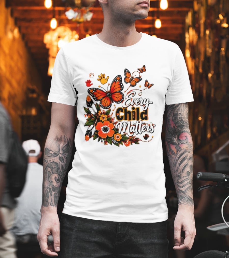 Every Child Matters Orange Butterfly Native Floral Anti Bully Kindness T-Shirt