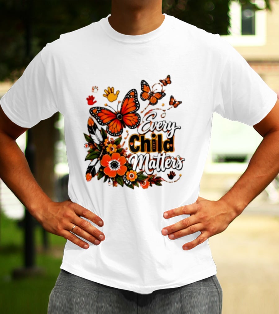 Every Child Matters Orange Butterfly Native Floral Anti Bully Kindness T-Shirt