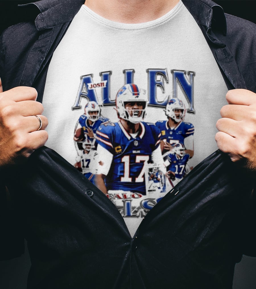 Josh Allen Buffalo Bills NFL Player Collage Featuring Number 17 Football Star T-Shirt