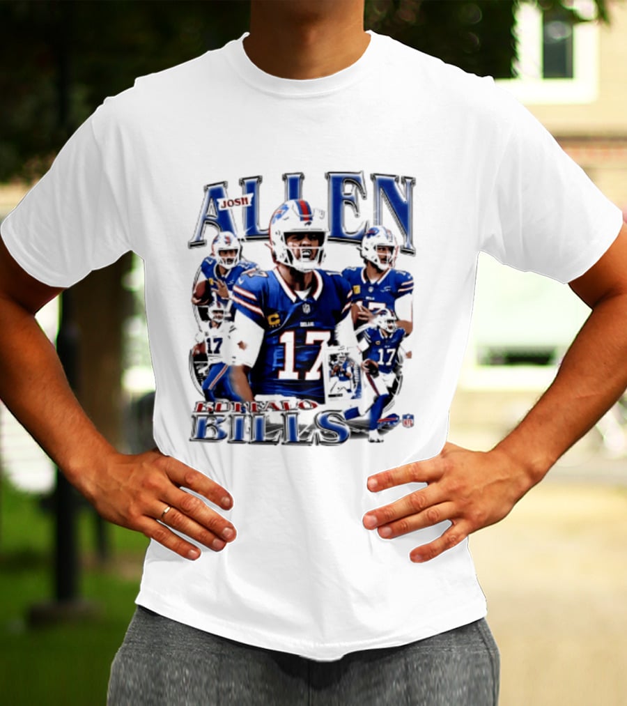 Josh Allen Buffalo Bills NFL Player Collage Featuring Number 17 Football Star T-Shirt
