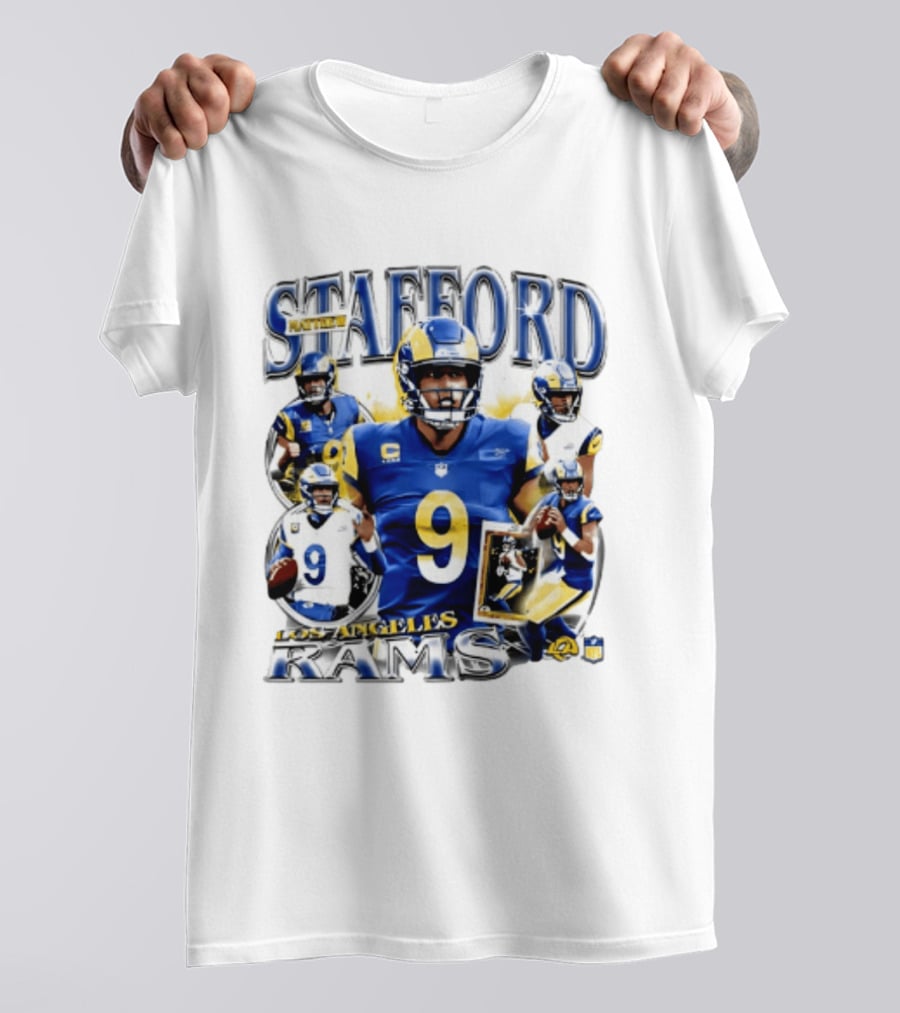 Matthew Stafford Los Angeles Rams 2026 Player Collage Number 9 Helmet Action Photos T-Shirt