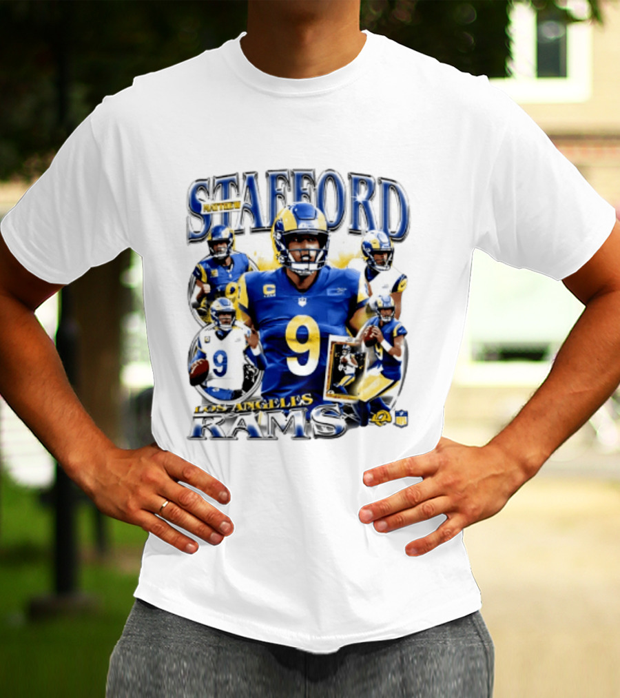 Matthew Stafford Los Angeles Rams 2026 Player Collage Number 9 Helmet Action Photos T-Shirt