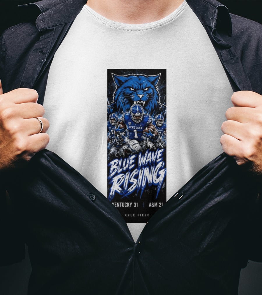 NCAA Kentucky Wildcats Blue Wave Rising 31 To 21 Victory At Texas AM Kyle Field T-Shirt