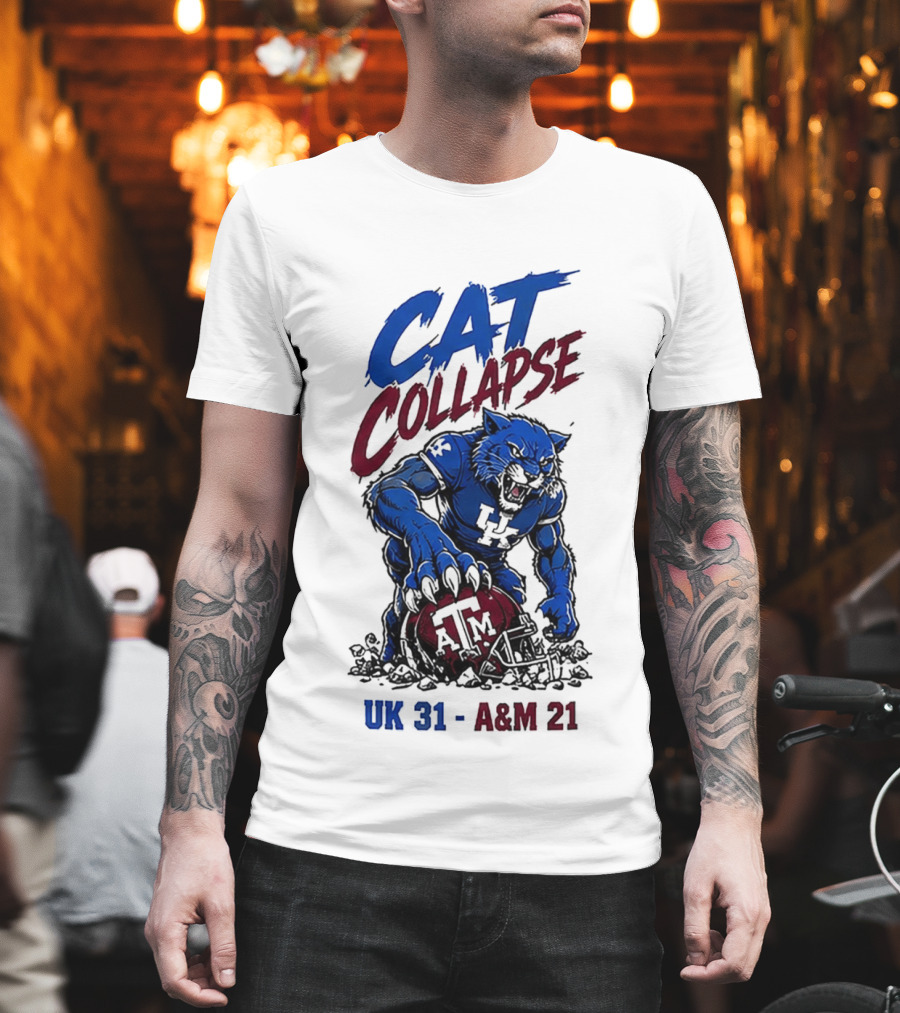 NCAA 2026 Matchup Kentucky Wildcats Vs Texas A&M Aggies Cat Collapse UK 31 A&M 21 T-Shirt