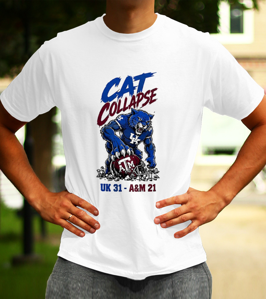 NCAA 2026 Matchup Kentucky Wildcats Vs Texas A&M Aggies Cat Collapse UK 31 A&M 21 T-Shirt