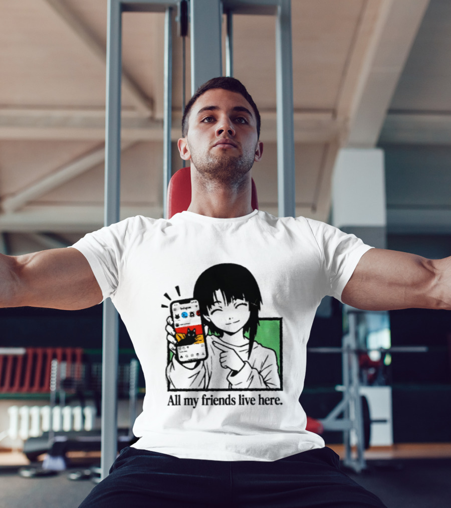 Brandon Crownover All My Friends Live Here Anime Character With Smartphone T-Shirt