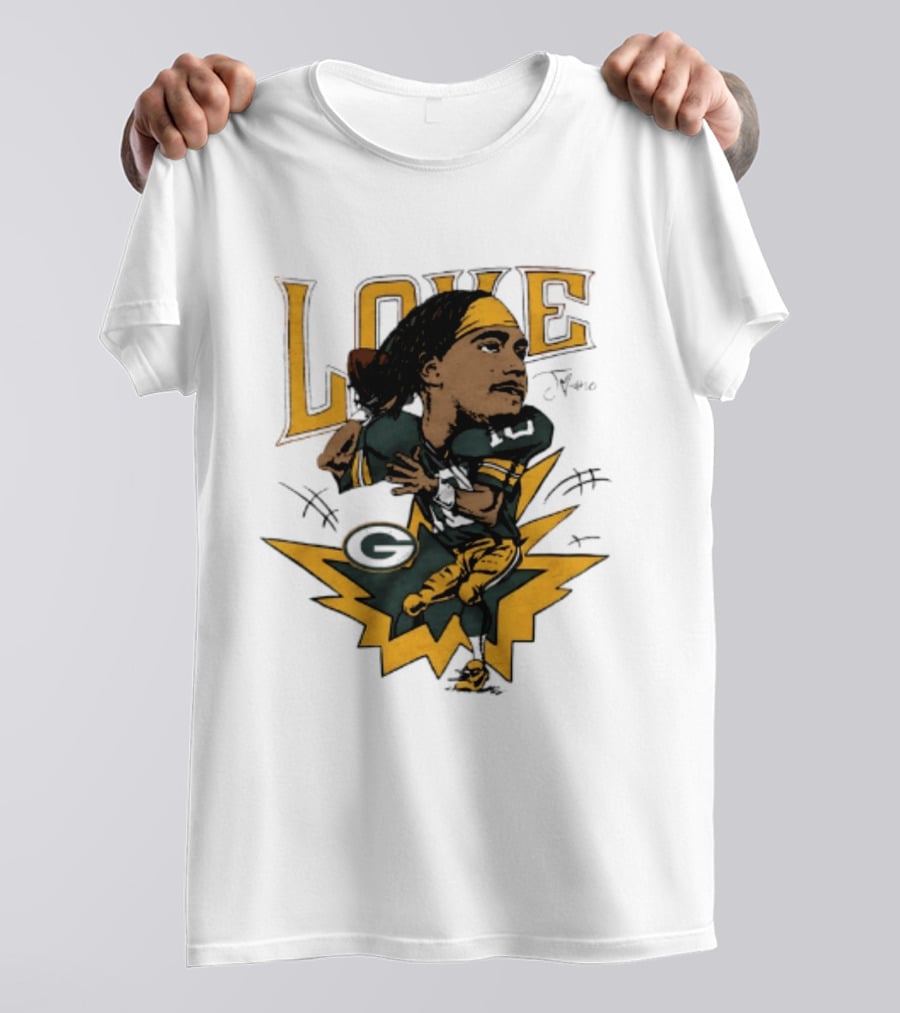 Green Bay Packers Jordan Love Caricature Football Star T-Shirt