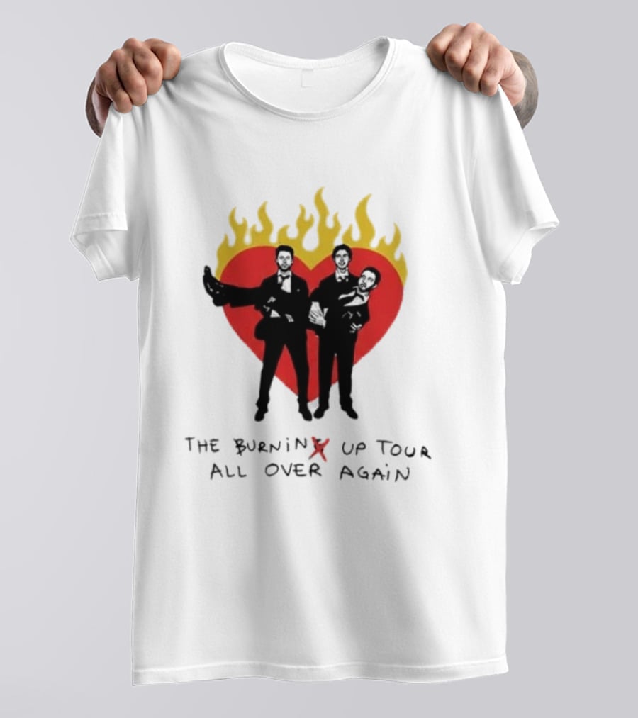 Jonas Brothers Burnin' Up Tour All Over Again Heart Flames Silhouette 2026 T-Shirt