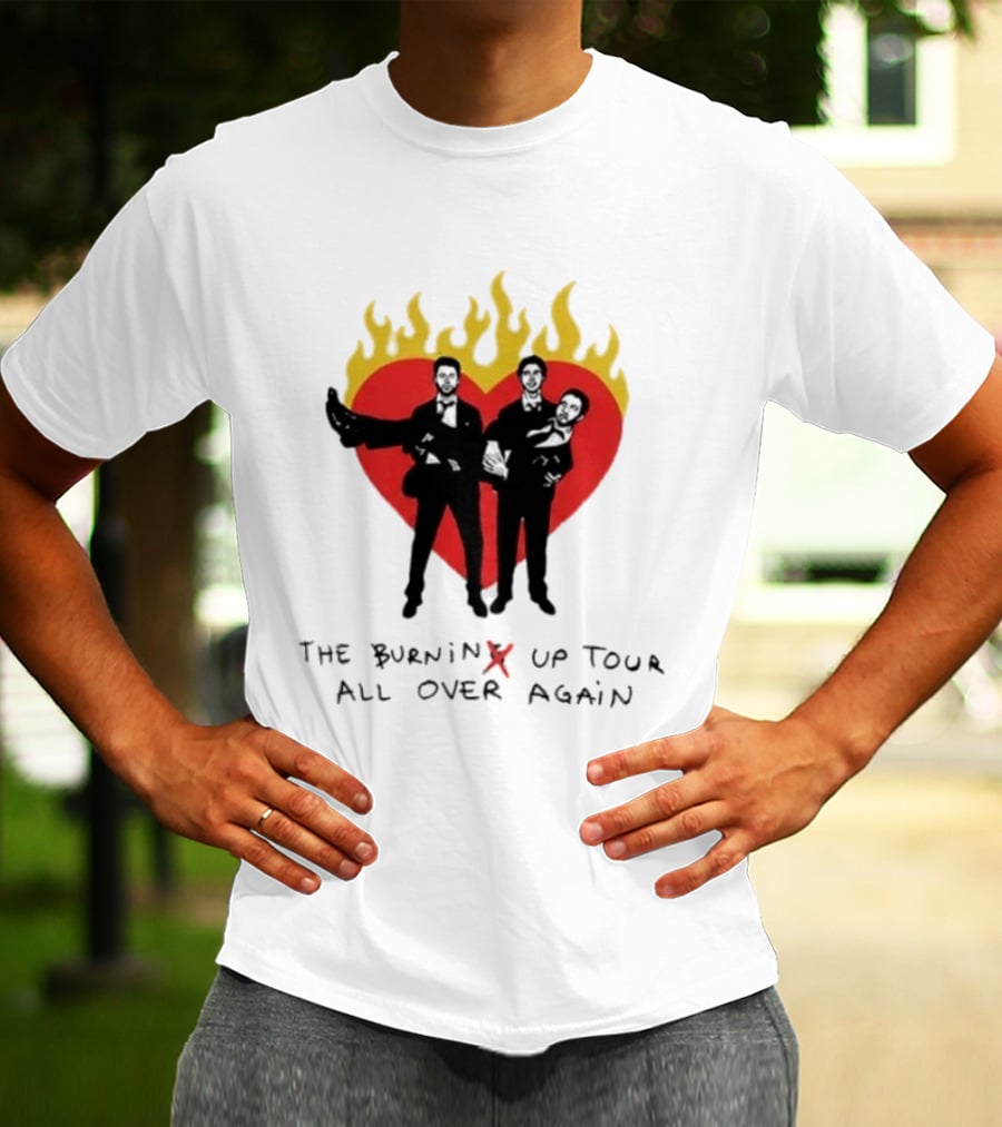 Jonas Brothers Burnin' Up Tour All Over Again Heart Flames Silhouette 2026 T-Shirt