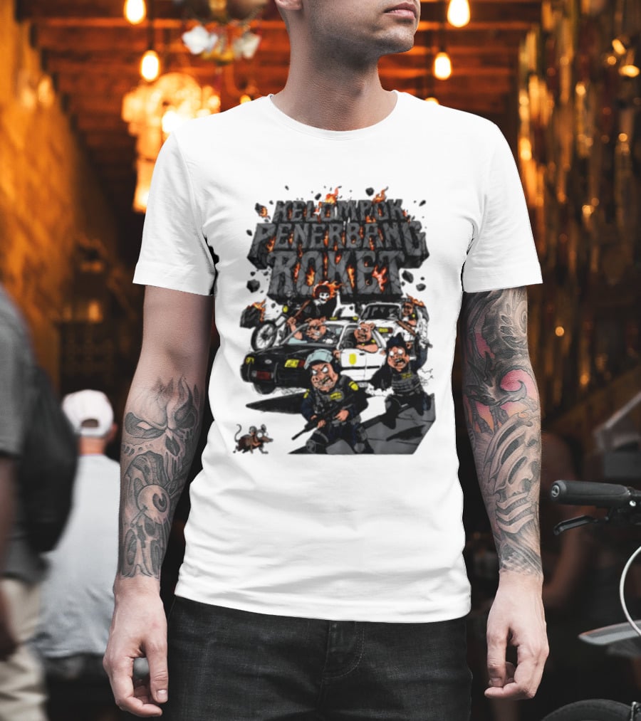 Kelompok Penerbang Roket Pig Police Bastard Burning Riot Scene T-Shirt