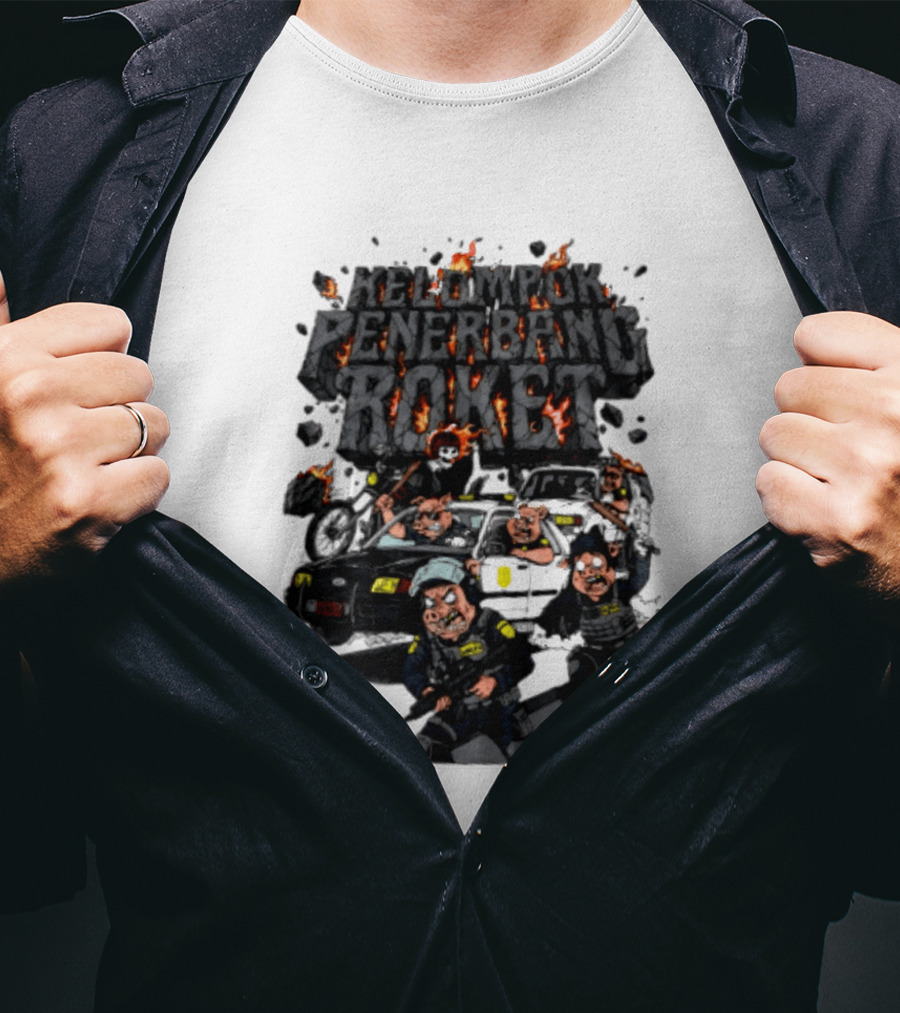 Kelompok Penerbang Roket Pig Police Bastard Burning Riot Scene T-Shirt