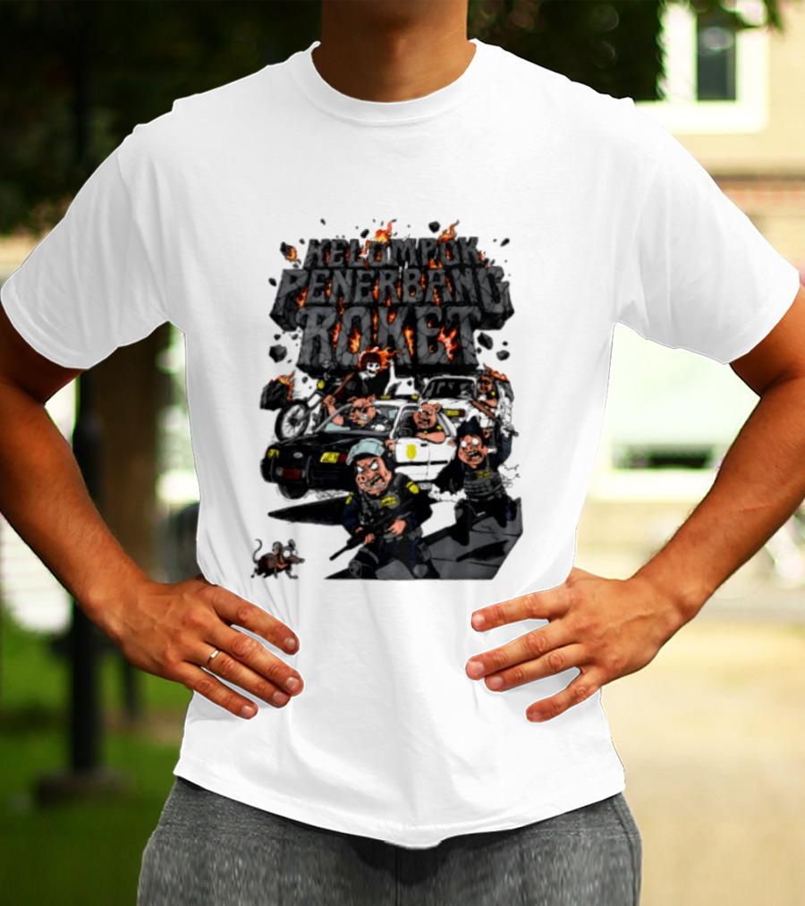 Kelompok Penerbang Roket Pig Police Bastard Burning Riot Scene T-Shirt