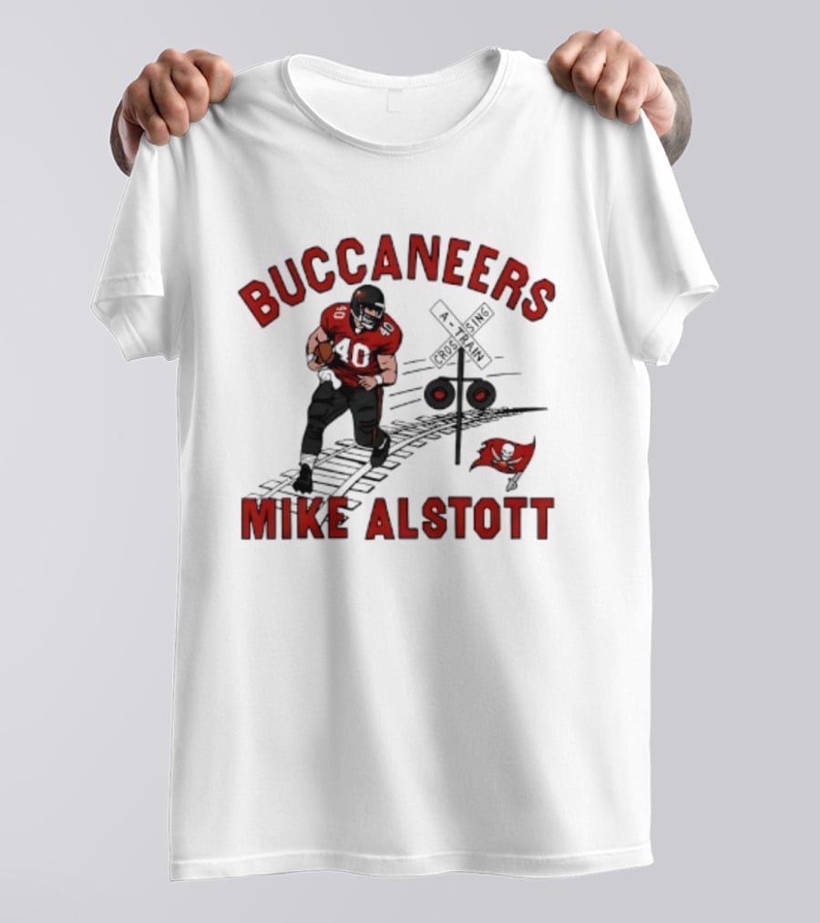 Buccaneers Mike Alstott Football Player Railroad Crossing T-Shirt
