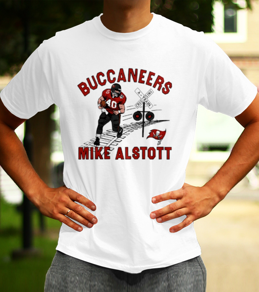 Buccaneers Mike Alstott Football Player Railroad Crossing T-Shirt