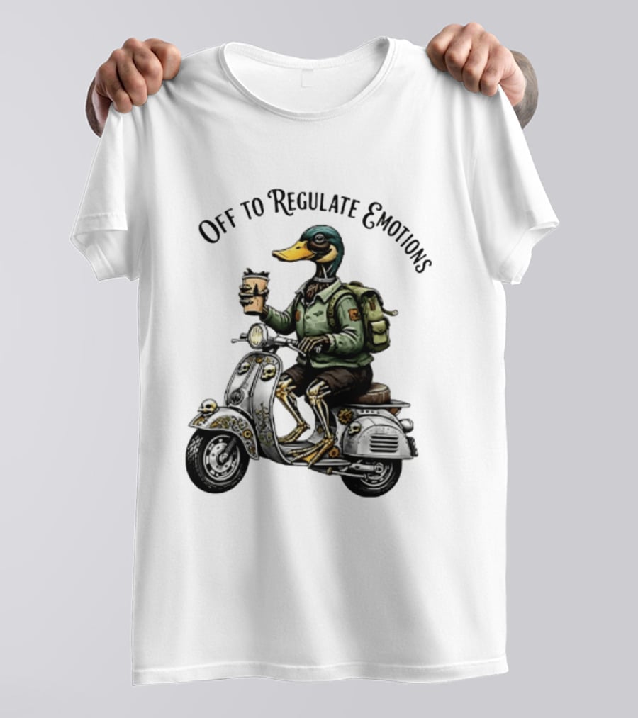 Off To Regulate Emotions Duck Scooter Coffee Adventure T-Shirt