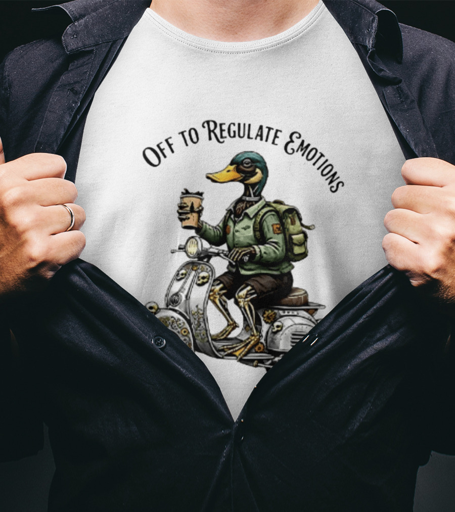 Off To Regulate Emotions Duck Scooter Coffee Adventure T-Shirt