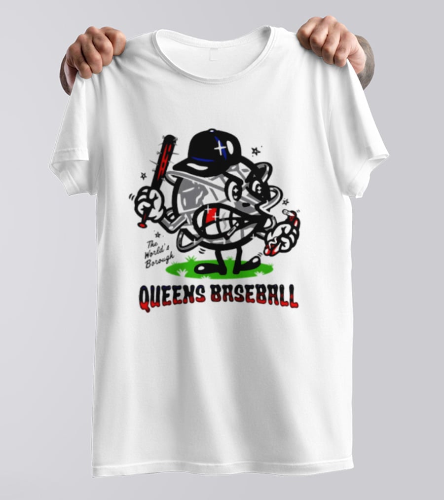 Queens Baseball The World's Borough Hot Dog Baseball Cap Cartoon T-Shirt