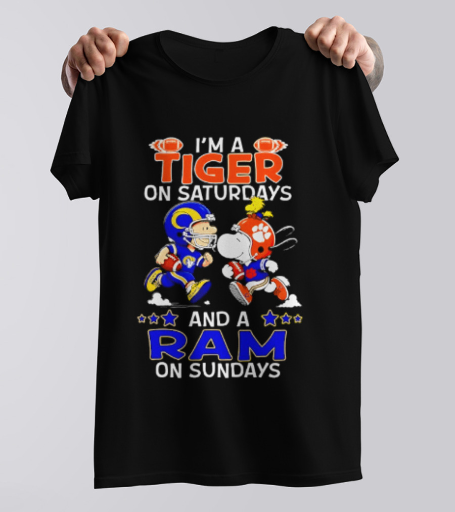 Peanuts I'm A Tiger On Saturdays And A Ram On Sundays Football Fans T-Shirt