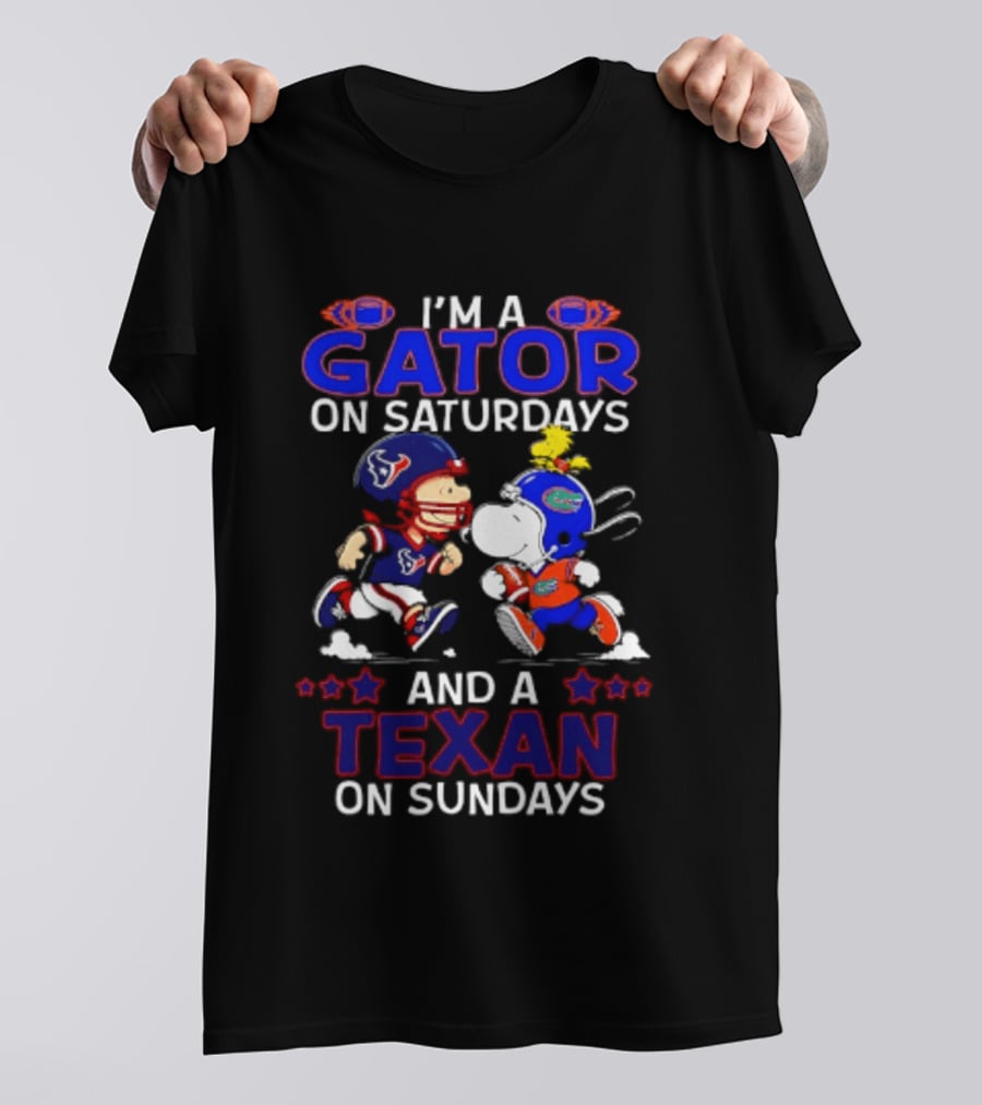 Peanuts Gator On Saturdays Texan On Sundays Football Mashup T-Shirt