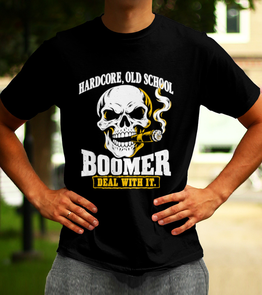 Hardcore Old School Boomer Skull Smoking Deal With It T-Shirt