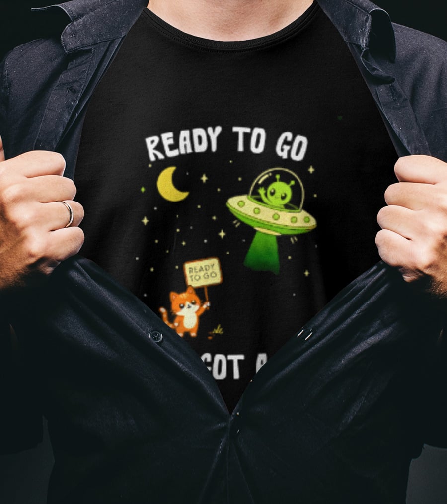 Alien And Cat Ready To Go They Got A Dog Cartoon T-Shirt