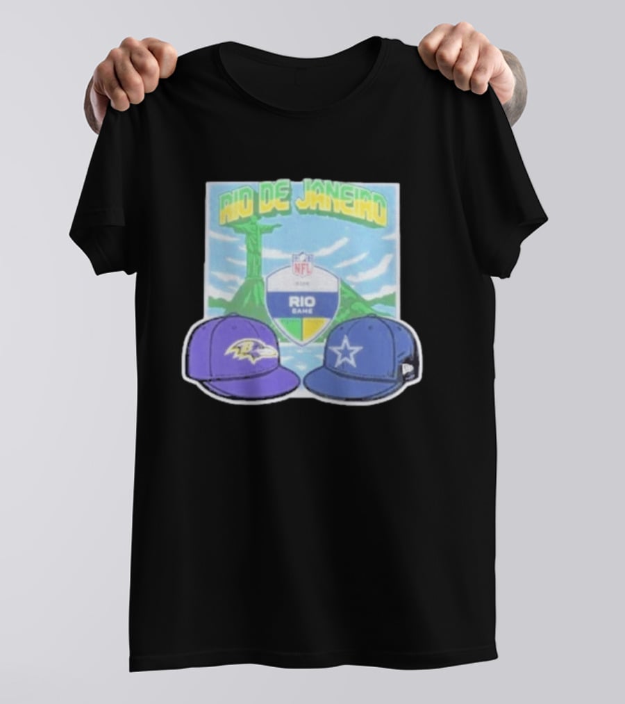 Rio De Janeiro NFL Cristo Redentor Baltimore Ravens Dallas Cowboys Cap Matchup T-Shirt