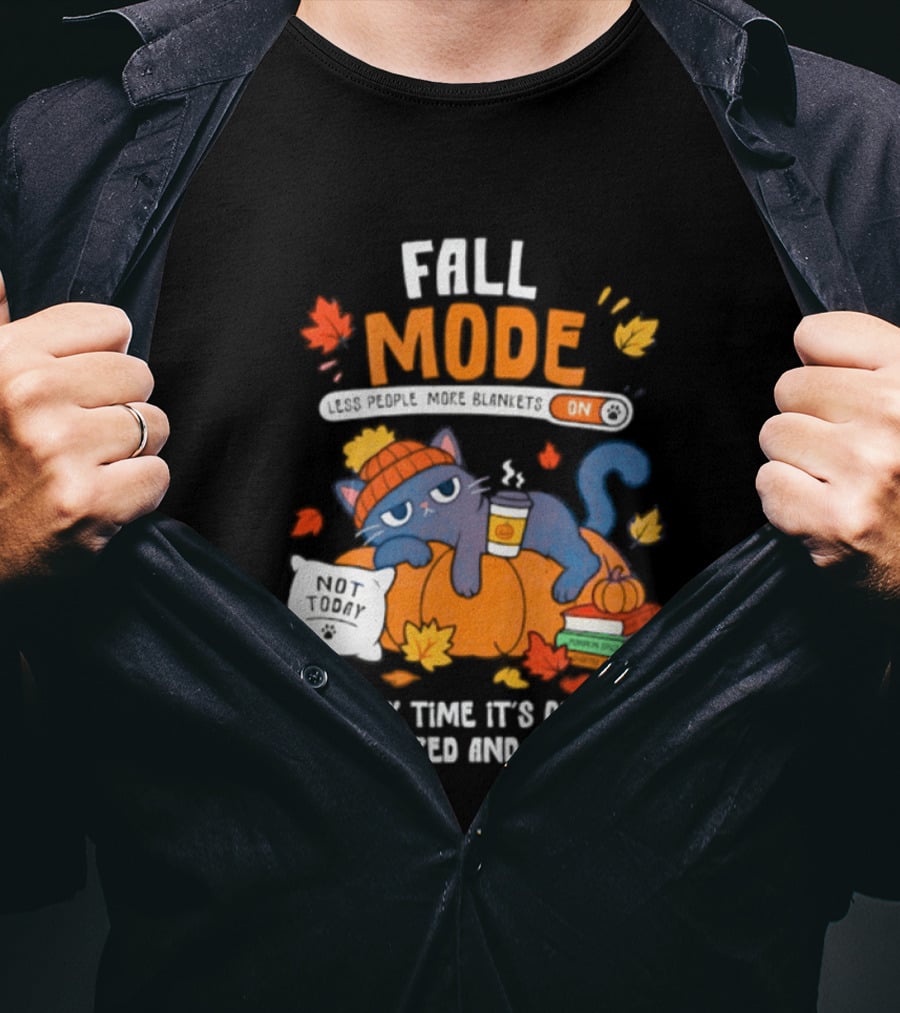 Fall Mode On Cat Cozy With Pumpkin Pie Books Blanket T-Shirt