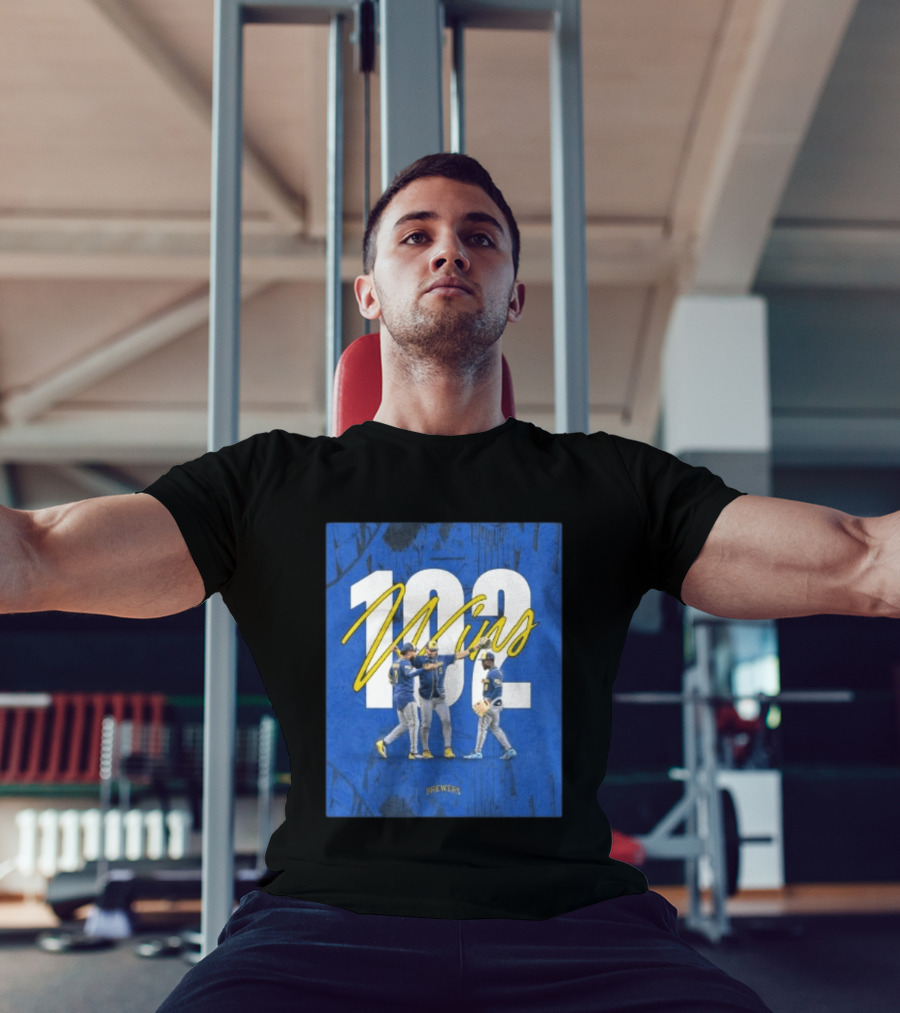 Milwaukee Brewers 102 Wins Blue Background Team Celebration T-Shirt