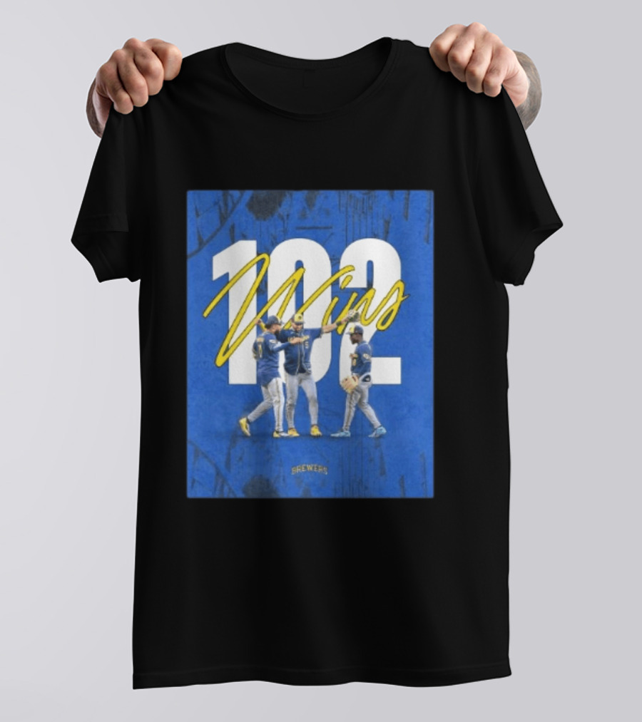 Milwaukee Brewers 102 Wins Blue Background Team Celebration T-Shirt