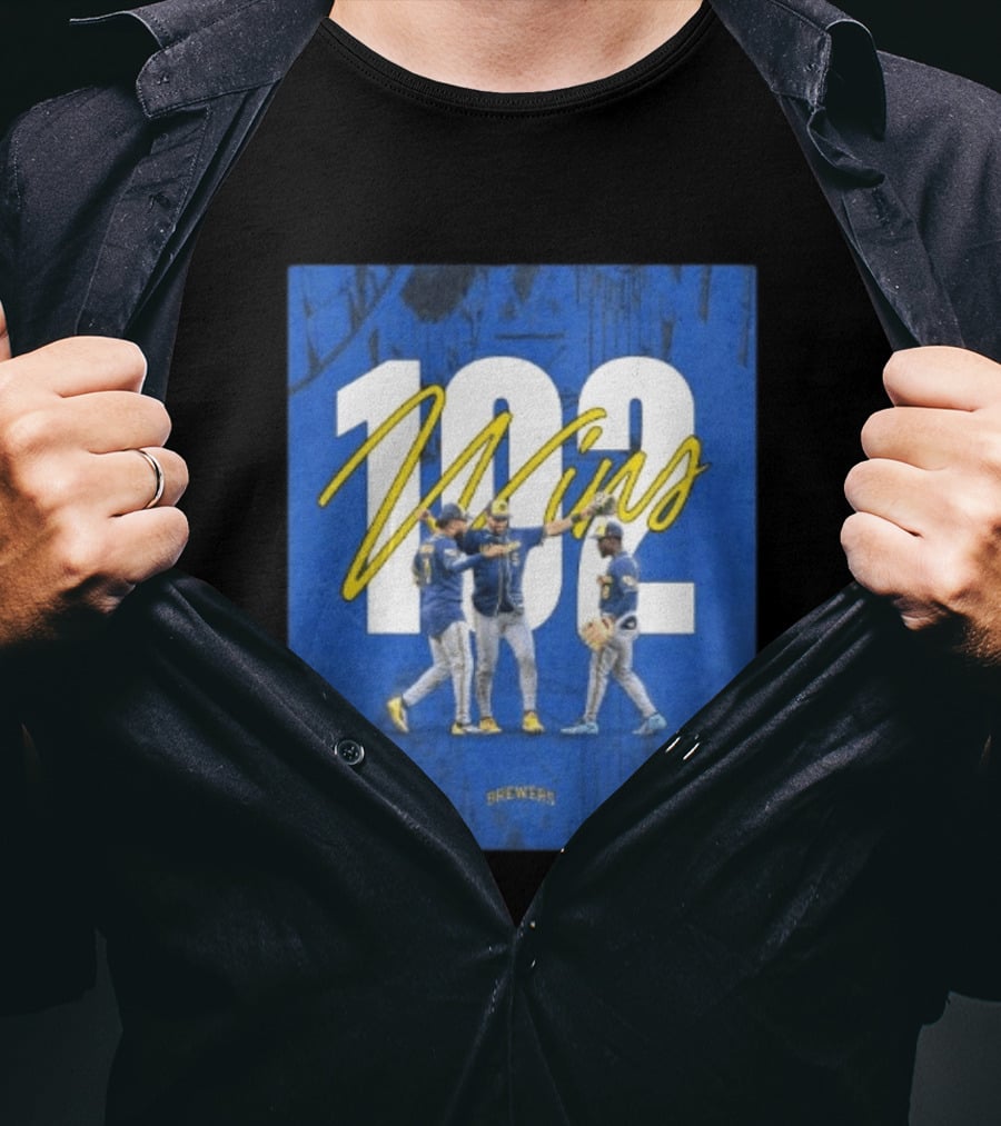 Milwaukee Brewers 102 Wins Blue Background Team Celebration T-Shirt