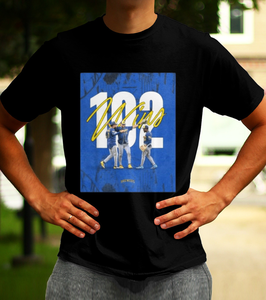 Milwaukee Brewers 102 Wins Blue Background Team Celebration T-Shirt