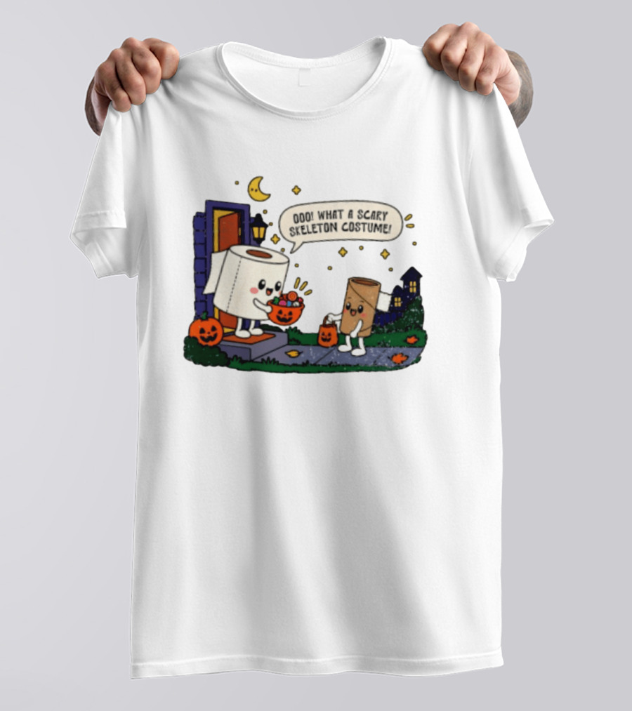 What A Scary Skeleton Costume Toilet Paper Trick Or Treat Halloween T-Shirt