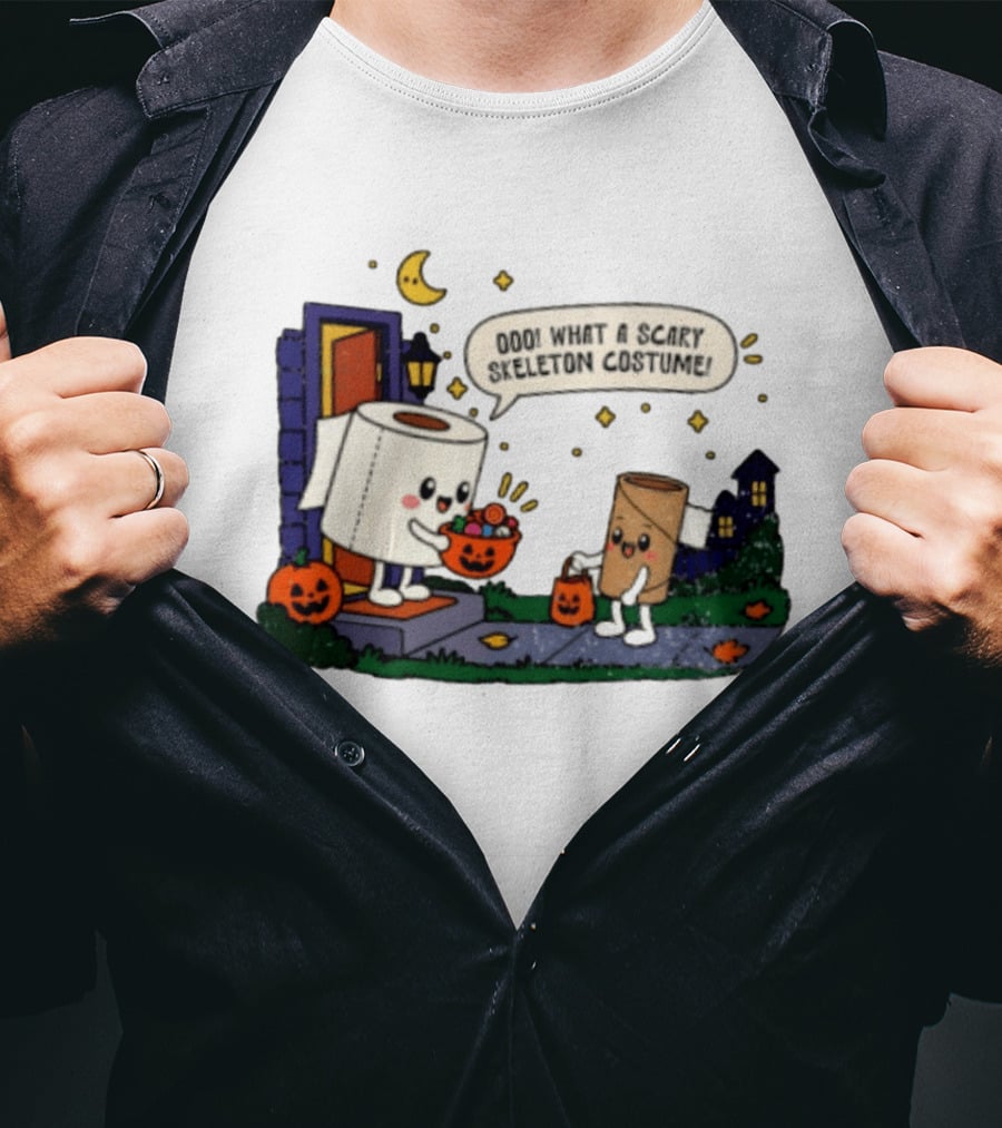 What A Scary Skeleton Costume Toilet Paper Trick Or Treat Halloween T-Shirt